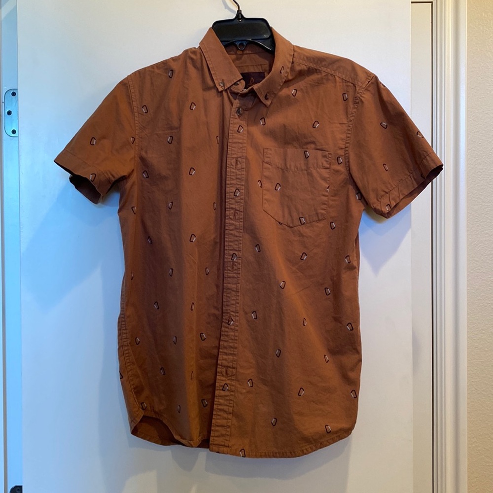 Prana brown carabiner short sleeve button up